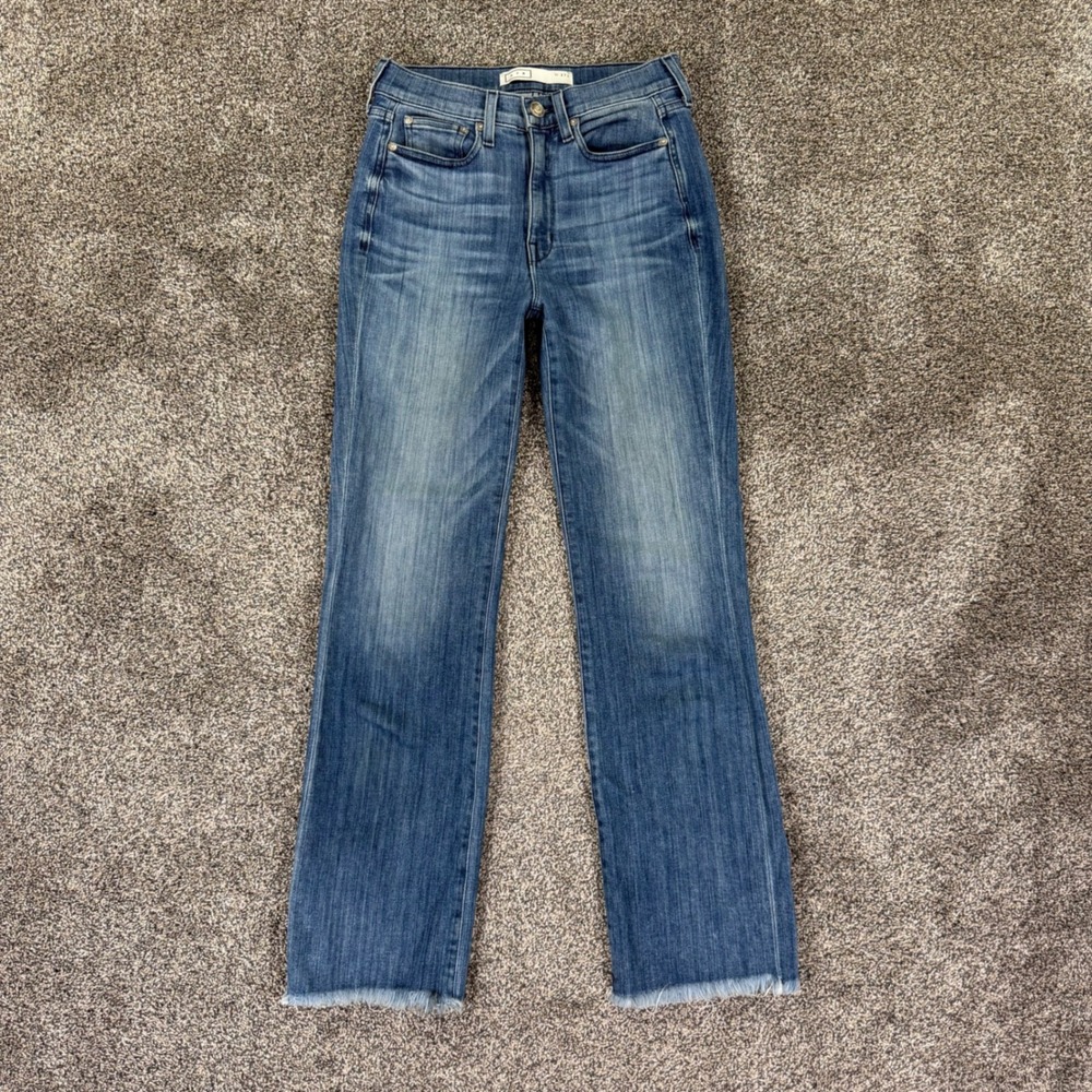 AYR The Bomb Pop High Rise Straight Leg Blue Denim Jeans Womens 27 L Raw Hem